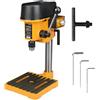 Hoteche Trapano da tavolo da 6,5 mm, 100 W, regolabile in 3 livelli (0-5000 giri/min), mandrino di precisione 0,6-6,5 mm, piano di lavoro 170 x 170 mm, per metallo/legno con accessori