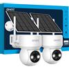 GNCC Telecamera Wi-Fi Esterno Senza Fili con Pannello Solare, 2MP Videocamera Sorveglianza Esterno a Batteria, 360° PTZ, Rilevazione Movimento PIR, Visione Notturna a Colori, Audio Bidirezionale, 2PCS