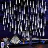 GHONLZIN LED Solare Catena Luminosa, 240 LEDs Meteor Luci Natale Luci, 10 Tubi 30CM Luci Natale Esterno Impermeabile Luci Pioggia Meteore per Natalizie Albero Festa di Nozze Decorazione (Bianco)