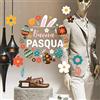 kina Vetrofania Festa di Pasqua su PVC Trasparente Adesivo Decorazione Vetro Vetrine Negozi Finestre UVPQ0013 - Misure 40x50 cm - Made in Italy