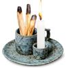 ZONSUSE Porta Incenso Multifunzionale 4 in 1 in Ceramica, Bruciatore con Supporto Candela e Raccogli Cenere, per Salvia, Palo Santo, Bastoncini e Coni, Decorazione Ufficio Yoga Meditazione (Blu-Verde)