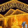 TIANHOO Solare Tenda Luminosa, 5M Ghiacciolo String Lights 32 Pcs Impermeabile Cascata Luci 8 Modalità 256 LED Luci di Natale da Esterno con Telecomando per Natale Feste Finestra Balcone
