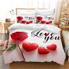 HZVRTN Set biancheria da letto 3D Rosso Rosa con copripiumino con cerniera e 2 federe, biancheria da letto in microfibra con rose creative, set 3 pezzi per adulti e bambini (Rose con amore, 135x200cm)