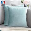 Douceur De Plumes Set di 2 Federe Cuscini 50x50 Azzurro Cielo Decorativi in Velluto Tinta Unita, Federa Moderna Quadrata Morbida, Soggiorno Camera Letto Divano Camera Letto (2 Azzurro Cielo)