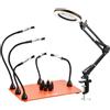 VEVOR Stazione di Saldatura Strumento Terza Mano per Saldatura con Lampada di Ingrandimento a LED 3X 5 Bracci Flessibili, 6 Supporti per PCB, Supporto per Riparazioni Elettroniche Fai da te