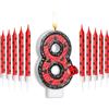 Herdear Candele di Compleanno con Numeri 1-9 a Tema Coccinella da 2,8 Pollici 1 Candela con Numero e 10 Candeline Lunghe Sottili per Torta Bambini Ragazzi Decorazioni Feste Baby Shower (Numero 8)