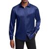 J.Ver - Camicia da Uomo in Raso, a Maniche Lunghe, Casual, Lucida, con Bottoni, Lussuosa, per Feste e Balli, Nero, L