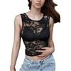 EMOTTOS Canotta Donna Y2K, Top Corti Pizzo Motivo Floreale Semitrasparente, Canotte Sexy Senza Maniche Slim Fit Scollo Rotondo Tessuto Elasticizzato Leggero Ragazza Feste estive, Nero, Taglie S