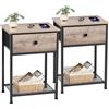 AMHANCIBLE EHET03SDGY - Set di 2 comodini con cassetti in tessuto, comodino con 2 ripiani, comodino per camera da letto, soggiorno, stile industriale, 40 x 30 x 55 cm (grigio)