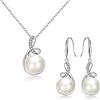 Clearine 925 Argento CZ Peral d'acqua dolce Set di orecchini a gancio per collana nuziale a doppia torsione, Valentine's day/Birthday/Christmas/Mother's Day Jewellery Gift for Mom/Wife/Women
