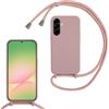 SLWYF Custodia per Samsung Galaxy A55 Cover con Cordino, Silicone Antiurto TPU Morbido Corda Collana Necklace Regolabile Stylish con Catena Ultra Sottile Cover Case, Rosa sabbia