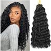 DXdixiu Extension per capelli lunghe e ricci intrecciate Ocean Wave, capelli sintetici morbidi, trecce profondamente ondulate per donne (1B#, 45,7 cm-6T)