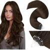 LaaVoo Extension Capelli Veri Microring Marrone Cioccolato 50g 50 ciocche | Capelli Remy Lisci, Volume Istantaneo, per Ufficio e Quotidiano, 35cm Colore 4