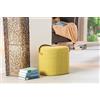 Dmora Pouf contenitore in tessuto con maniglia in ecopelle, colore giallo-verde, cm 42x30x36