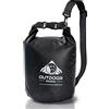 Outdoor Panda Dry Bag | Borsone impermeabile per kayak, canoa, barca, spiaggia, pesca, rafting, surf, bicicletta, escursionismo, outdoor, campeggio | Nero | 5L