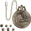 ACOLY Mini set di dadi DND con orologio a forma di testa di lupo in rilievo, 7 dadi poliedrici in lega di zinco, catena in bronzo anticato, confezione regalo per giochi di ruolo da tavolo