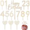 MERVYNGLYNNHUNTER 1 pezzi Topper Torta con Numeri 0 a 9 con inserto biglietti cuore e decorazione torta compleanno in legno,Riutilizzabili Decorazione,Cake Toppers Oro Numero Topper