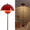 Alpinaluz Lampada da Terra in Metallo con Paralume Bombato - Design Retro Nordico - Luce Indiretta Verso il Basso - E27 - Interruttore a Pedale - Per Salotto e Interni (Rosso)