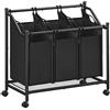 SONGMICS Carrello Portabiancheria, Cesto Porta Biancheria con 3 Sacchi Rimovibili, Carrello per Lavanderia, Camera da Letto, Bagno, 3 x 45 L, Nero Inchiostro RLS102B01