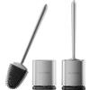 Sellemer Scopino WC Silicone, 2 Pezzi Scopino Bagno Montaggio a Parete/in Piedi, Scopettino Bagno con Supporto Traspirante ad Asciugatura Rapida, Scovolino WC Flessibile per WC(Argenteo)