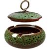 SHOWHEEL Posacenere da Tavolo Ceramica,Posacenere con Coperchio, Ashtray Ceramic,Antivento, Design Retrò,Uso Interno ed Esterno,Adatto per Casa, Ufficio, Scrivania, Patio e Uso Esterno (Verde)