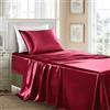 GOLAL Set di lenzuola in raso per letto singolo XL, 3 pezzi, lussuose e morbide come la seta, set di lenzuola in raso bordeaux senza pieghe, 1 lenzuolo con angoli con tasca profonda, 1 lenzuolo