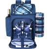Hap Tim Zaino da picnic per 2 persone, con scomparto refrigerante isolato, a prova di perdite, porta vino, coperta in pile, set di posate, perfetto per spiaggia, campeggio, feste (EU-36083-BL)