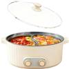 Kensbro Hot Pot Elettrico Pentola, 5L Hot Pot Elettrico, 2000W Multifunzionale Antiaderente con Riscaldamento Rapido & Doppia Manopola per Dormitorio Camping Casa, 2 Livelli di Regolazione Temperatura