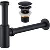 Ulytid Scarico Sifone Lavabo Bagno con Piletta Troppopieno, Nero Opaco