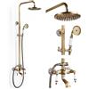 ROWINNAO Colonna Doccia Retro Ottone Sistema Doccia con Rubinetto, Set completo Doccia in Antico Ceramica con Soffione Doccia a Pioggia da 8, Doccetta, Rubinetto per Vasca, Altezza Regolabile 70-120 cm