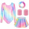 TOSZOLY Body Ginnastica Artistica Bambina, Set 5 Pezzi con Body Senza Maniche, Pantaloncini, Fascia Capelli, Polsini, Completo per Ginnastica, Danza e Spettacoli, 4-9 Anni