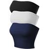 MixMatchy Top da Donna Senza Spalline Senza Spalline a Doppio Strato Base Sexy - Pacchetto, Confezione da 3, Confezione da 3 - Nero/Bianco/Navy, M