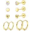 JeweBella 5 Paia Piccoli Orecchini Titanio G23 per Donna Uomo Orecchini Senza Nichel Orecchini Anallergici Orecchini Cartilagine Helix Orecchini Cerchio Piccoli Piercing Orecchio Argento/Oro