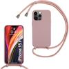 SLWYF Custodia per iPhone 15 Pro Cover con Cordino, Silicone Antiurto TPU Morbido Corda Collana Necklace Regolabile Stylish con Catena Ultra Sottile Cover Case, Rosa sabbia
