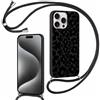 Foonary Cover con Cordino per iPhone 16 Pro Max 6,9, Custodia con Laccio Collana Tracolla Aesthetic Disegni Antiurto TPU Necklace Regolabile Protettiva Corda Case per iPhone 16 Pro Max, Nero Fiori