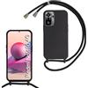 SLWYF Custodia per Xiaomi Redmi Note 10 4G/Note 10S Cover con Cordino, Silicone Antiurto TPU Morbido Corda Collana Necklace Regolabile Stylish con Catena Ultra Sottile Cover Case, Nero