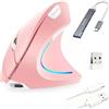 Wowssyo Mouse ottico ergonomico verticale wireless ricaricabile Wowsyo 2.4G per Windows e Mac OS, mouse Bluetooth, 800/1200/1600 DPI, 5 pulsanti - Rosa