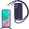 SLWYF Custodia per Samsung Galaxy S23 FE Cover con Cordino, Silicone Antiurto TPU Morbido Corda Collana Necklace Regolabile Stylish con Catena Ultra Sottile Cover Case, Blu navy