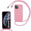SLWYF Custodia per iPhone 11 Pro Cover con Cordino, Silicone Antiurto TPU Morbido Corda Collana Necklace Regolabile Stylish con Catena Ultra Sottile Cover Case, Rosa
