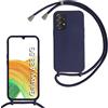 SLWYF Custodia per Samsung Galaxy A33 5G Cover con Cordino, Silicone Antiurto TPU Morbido Corda Collana Necklace Regolabile Stylish con Catena Ultra Sottile Cover Case, Blu navy
