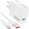 Ruilezyo Caricatore per Xiaomi 100W per Xiaomi 17 Poco X8Pro X8ProMax M8Pro F8 Ultra F8Pro, Xiaomi Redmi Note 15pro+ K90 K90Promax Ricarica Rapida per Hyper-Charge Caricabatterie USB C Veloce con Cavo 1M 6A