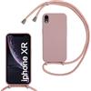 SLWYF Custodia per iPhone XR Cover con Cordino, Silicone Antiurto TPU Morbido Corda Collana Necklace Regolabile Stylish con Catena Ultra Sottile Cover Case, Rosa sabbia