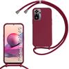 SLWYF Custodia per Xiaomi Redmi Note 10 4G/Note 10S Cover con Cordino, Silicone Antiurto TPU Morbido Corda Collana Necklace Regolabile Stylish con Catena Ultra Sottile Cover Case, Rosso