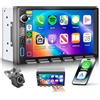 VECHTEL 7 Autoradio 2 Din con carplay wireless Android Auto,radio FM con Blurtooth,navi GPS,2 USB/SD/AUX, video online,Mirror Link,auto touchscreen IPS con telecamera di retromarcia/tasti pianoforte