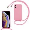 SLWYF Custodia per iPhone XS Max Cover con Cordino, Silicone Antiurto TPU Morbido Corda Collana Necklace Regolabile Stylish con Catena Ultra Sottile Cover Case, Rosa