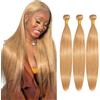 Weeybay Straight Human Hair Bundles Capelli Veri Tessitura Honey Blonde #27 Color Capelli Naturali Umani Donna Human Hair Extensions Double Weft Weave 50g/Piece 30 32 34 Inch
