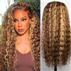 Rebasar 13x4 Deep Wave Lace Front Wig Human Hair for Black Women 16 Pollici Parrucca Donna Capelli Veri Umani Glue Parrucca Capelli Umani Lace Frontal Wig Blond Ombre P4/27 Highlight Colore
