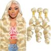 AiPliantfis Loose Wave Bundles Human Hair Capelli Veri Tessitura Human Hair Extensions Capelli Umani #613 Blonde 50g/PC 150G Double Weft for Women 3 Bundles 30 32 34 Pollici