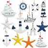 IWILCS 13 PCS Kit di Decorazione Nautica,Ornamenti da Appendere a Tema Oceanico Stelle Marine in Resin/Conchiglie/Barca/Ancora/Faro/Elmo con Foro Corda per Casa, Feste e Bar