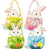 PeakPeek Set di 4 cestini pasquali per bambini in feltro, nido di Pasqua da riempire, cestino pieghevole con coniglio, cestino pasquale con manico per bambini, caccia alle uova di Pasqua e decorazione
